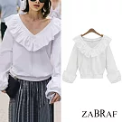 【BR】甜美荷葉邊拼接長袖上衣 共2色 80858(M 2XL可選)XL白色