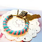 可拆式編織臘繩鐵環鑰匙圈(中)粉紅+綠+小紅帽