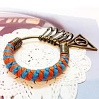 可拆式編織臘繩鐵環鑰匙圈(中)橘+亮藍+三角形