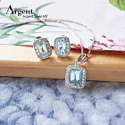 【ARGENT銀飾】「簡約寶鑽(天藍色)(白K金)」 純銀項鍊+耳環(套組)16吋純銀項鍊