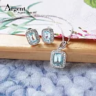 【ARGENT銀飾】「簡約寶鑽(天藍色)(白K金)」 純銀項鍊+耳環(套組)18吋純銀項鍊