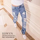 EOWYN。顯瘦修身磨破鉛筆褲淺色牛仔長褲(現+預)藍色26