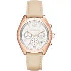 A│X Armani Exchange 真切感受時尚晶鑽三眼腕錶(皮帶-玫瑰金)
