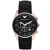 【EMPORIO ARMANI】義大利精品-時尚玫瑰金橡膠包覆精鋼男錶