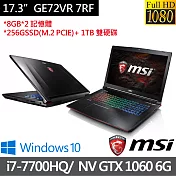 MSI微星 GE72VR 7RF-458TW 17.3吋i7-7700HQ四核/16G/256GPCIeSSD+1TB/GTX1060_6G獨顯/Win10電競筆電