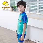 兒童大象小熊運動式速乾2件式泳衣100藍色小熊