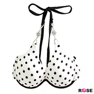 ROSE。美型水鑽花朵肩帶深V綁帶比基尼-白系