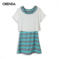ORENDA 兩件式短上衣配長橫條背心S米白/灰綠條