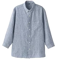 [MUJI 無印良品]男法國亞麻先染七分襯衫S藍紋