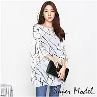 【名模衣櫃】寬鬆百搭印花雪紡上衣(M~XXL適穿)FREE幾何白