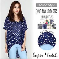 【名模衣櫃】薄感寬鬆印花雪紡上衣-共7色(M-XXL適穿)FREE圓點藍