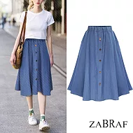 【BR】鬆緊腰裝飾鈕扣牛仔裙-共2色(M-XXL適穿)FREE淺藍色