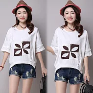 【NUMI】森-寬鬆口袋印花五分袖T恤-共3色(M-2XL可選)XL白色