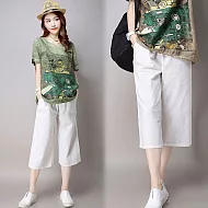 【NUMI】森-純色寬版七分褲(M-2XL可選)L白色