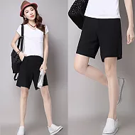 【NUMI】森-棉麻透氣簡約純色文藝休閒五分褲-共4色(M-2XL可選)L黑色