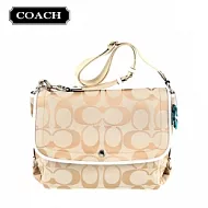 【COACH】新款C Logo白色漆皮飾邊書包式斜背包