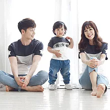 韓版星星圓領衫短袖上衣親子裝(小孩)80米白(#2)