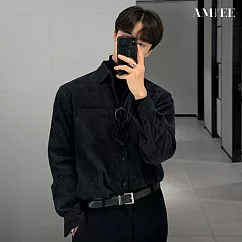 【AMIEE】日系燈芯絨復古長袖襯衫(男裝/KDTQ─601) 2XL 黑色