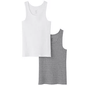 [MUJI 無印良品]男棉螺紋坦克背心/2入白x灰S