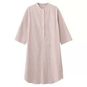 [MUJI 無印良品]女棉涼感七分袖洋裝粉x白L