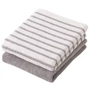 [MUJI 無印良品]棉條紋面巾2件組灰色