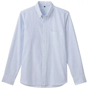 [MUJI 無印良品]男有機棉直紋扣領襯衫S淺藍