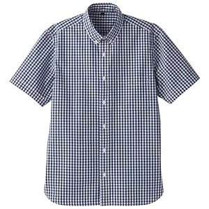 [MUJI 無印良品]男有機棉細格紋短袖襯衫S深藍