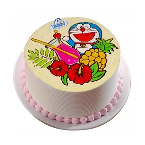 哆啦A夢-水果樂園8吋(香草蛋糕-草莓卡士達餡+布丁)