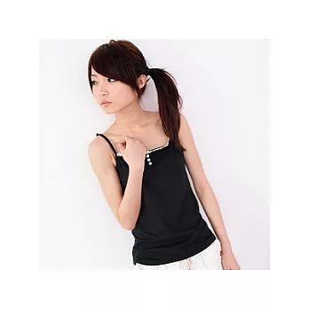 [WiWiShOp]細肩帶蕾 絲滾邊三排扣造型小可愛~黑色