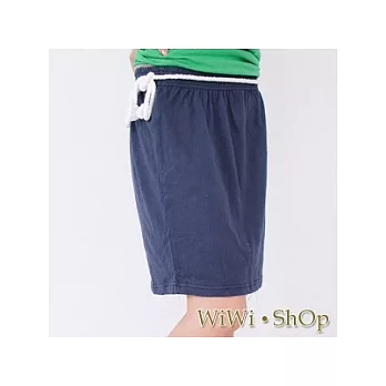 [WiWiShOp]純色素面款腰不可拆式綁繩及膝裙~深藍