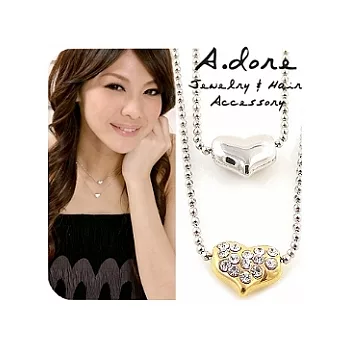 【A.dore】金銀雙色小愛心水鑽雙圈項鍊