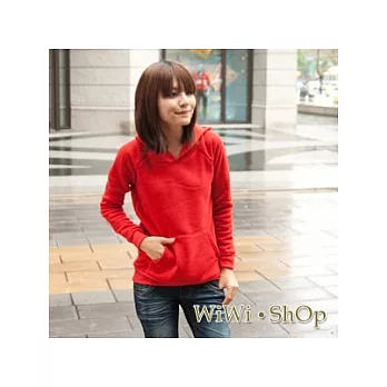 [WiWiShOp] 注目單品．純色素面款內刷毛中口袋連帽T~大紅
