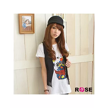 ROSE。日系穿搭攻略圓領鬥牛犬印花長版上衣