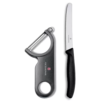 VICTORINOX 11cm經典番茄刀+經典削皮器-黑黑+銀