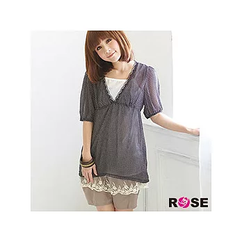 ROSE。甜美派V領 蕾 絲 點點雪紡二件式可拆上衣