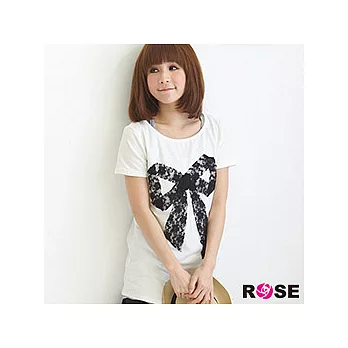 ROSE。甜漾滋味圓領 蕾 絲 蝴蝶結長版上衣-白系