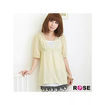 ROSE。 甜美女孩V領點點雪紡兩件式可拆上衣