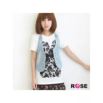 ROSE。個性女孩百搭單品雙排扣牛仔背心