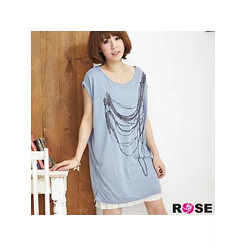 ROSE。完美交錯項鍊肩拉鍊不修邊長版上衣-藍系