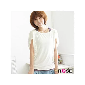 ROSE。甜味春氛U領皺袖長版上衣-白系