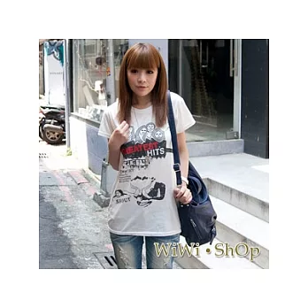[WiWiShOp]TEA TIME．韓版GREATEST HIT人像印花圓領T~白色