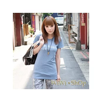 [WiWiShOp]TEA TIME．韓版NEW YORK STORY印花圓領T~藍色