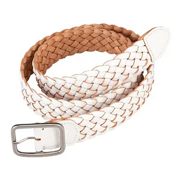 [MUJI 無印良品]皮革編織皮帶柔白