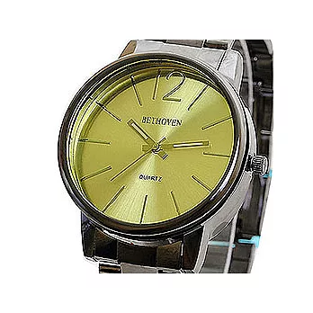Bethoven 美麗視覺 彩玻設計腕錶-黃