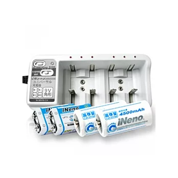 iNeno 多功能萬用充電組(附9V/300mAh、二號充電電池各二入)
