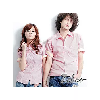 【Zoboo】S0148＊自創品牌【ZOBOO LOGO條紋短袖襯衫】紅色 L