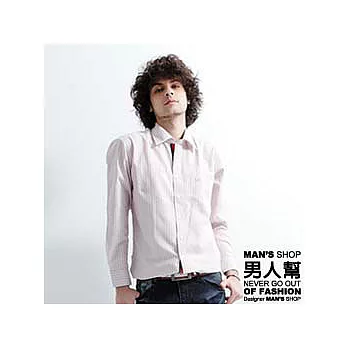 【男人幫 】S5075＊自創品牌【男人幫經典M LOGO直條紋長袖襯衫】杏色 L