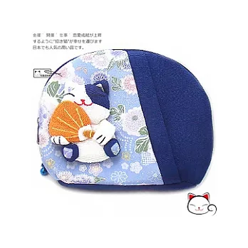 【和風招財貓】日本˙吉祥貓咪雙拉鍊化妝包-沈藍