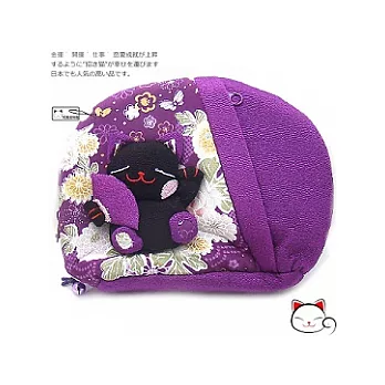 【和風招財貓】日本˙吉祥貓咪雙拉鍊化妝包-優紫