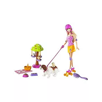 芭比娃娃Barbie◎芭比直排輪蹓狗組